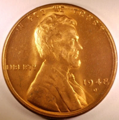 1948 D Lincoln Cent ERROR Motto on Rim UNC - Image 1 of 4