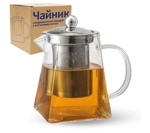 Glass Teapot with Stainless Steel Infuser Small Heat-Resistant Kettle 20 fl oz - Picture 1 of 1