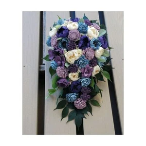 Bouquet da sposa blu lavanda viola cascata legno solare artificiale fiori matrimonio - Foto 1 di 19
