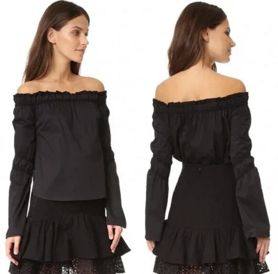 ZAC Zac Posen Women’s Black Off-Shoulder Bell Sleeve Blouse Top Ruffle Size 6 - Image 1 of 4