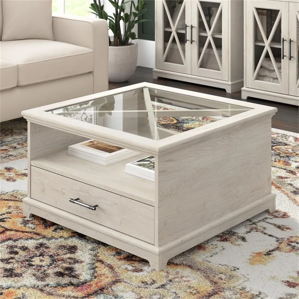 Bush Lennox Engineered Wood Coffee Table with Storage in Linen White Oak - Image 1 of 4