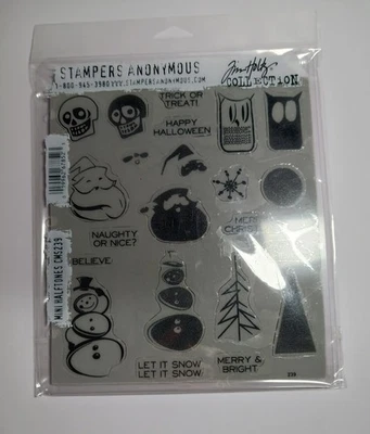Conjunto de carimbo de borracha Tim Holtz CMS239 mini meio-tons Natal Halloween - Imagem 1 de 3