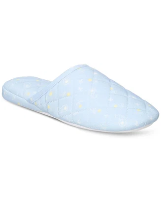 Zapatillas para mujer Charter Club acolchadas de cachemira con estampado floral L 9-10 azules sin cordones Foto 1 de 4