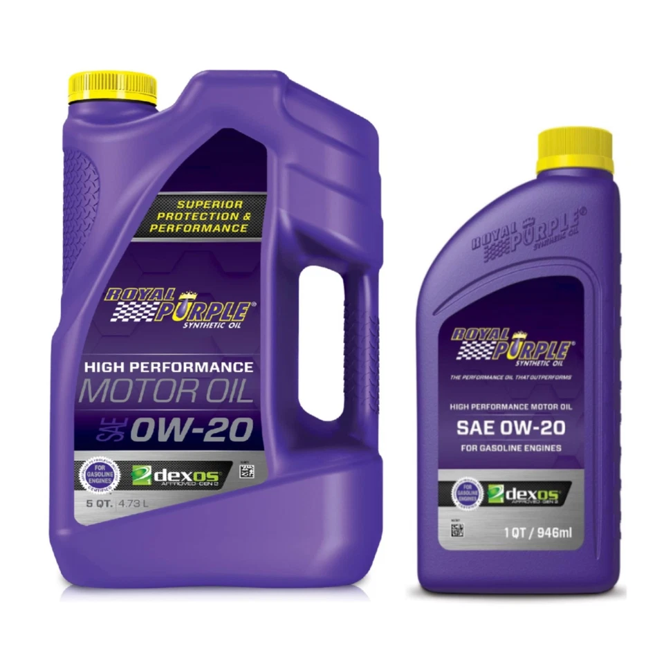 Royal Purple Multi-Grade 0W-20 High Performance Motor Oil 5 Qt Jug & 1 Qt Bottle Foto 1 de 4