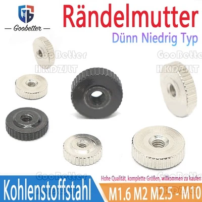 Rändelmutter Niedrige Form Kohlenstoffstahl M1.6 M2 M2.5 M3 M4 M5 M6 M10 - Bild 1 von 4