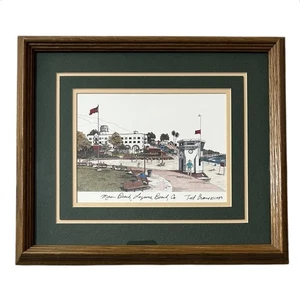 Main Beach, Laguna Beach, CA / Ted Crane Art Print 1983 Matted & Framed 13 x 11 - Picture 1 of 6