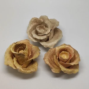 3 rose in cartapesta centrotavola colore oro porta candela sottile d. 14 cm - Picture 1 of 4