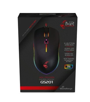 MediaRange MRGS201 Gaming Mouse with 6 Buttons USB 2.0 Cable Black RGB Backlight - Image 1 of 3