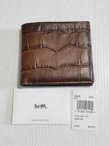 NWT Coach Men's Slim Crocodile-Embossed Leather Billfold Wallet - Saddle 23835 - Picture 1 of 5