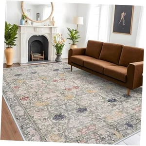 Floral Area Rugs 8x10 - Washable Rugs for Living Room Vintage Area Rug Large  - Picture 1 of 8
