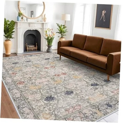 Floral Area Rugs 8x10 - Washable Rugs for Living Room Vintage Area Rug Large  - Image 1 of 4