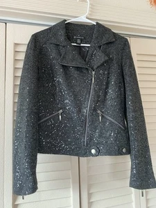 INC Mod Style Gray Sequined Cropped Jacket, Size Medium - Picture 1 of 7