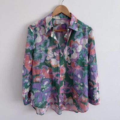 Sportscraft Silk Cotton Blend Floral Button Up Shirt Green Pink Size 12 NWOT - image 1 of 4