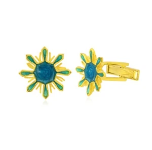 Blue Green Enamel Flower Shape Sterling Silver Cufflinks- Men's Accessory Gift - Picture 1 of 6