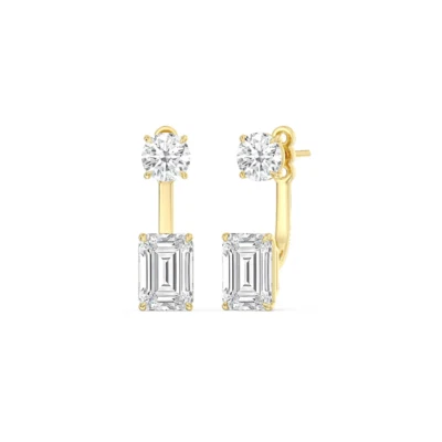 14K Gelbgold Toi et Moi 3 Kt Lab Created Runde Diamant Smaragd Ohrstecker - Bild 1 von 4