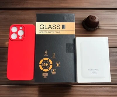 5000mAh Power Bank Magnetic Charger 14/15/16 Black+Privacy Screen+Red Case 16 - Image 1 of 4