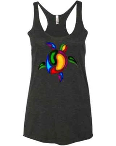 Sea Turtle Love Turtle Skip a Straw Save Surfer Life Beach Lover Racer Tank Top - Picture 1 of 5