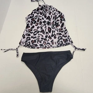New Cheetah Halter/High Waisted 2 Piece Bikini Swim Suit Women's Size Medium - Picture 1 of 7