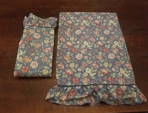 Vtg Waverly Garden Room Twin Flat Sheet & Pillowcase Ruffled Edge Blue Floral  - Picture 1 of 4