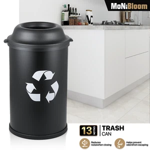 13 Gallon Commercial Trash Can Dome Top Black Dustbin Waste Garbage Recycle Bin - Picture 1 of 19