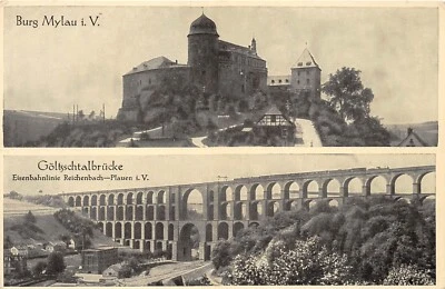 AK Mylau Burg Mylau und Göltzschtalbrücke vor 1945 - Bild 1 von 2