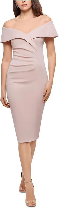 XSCAPE Off-the-Shoulder Sheath Dress Blush Pink Size 16 Style XC197
