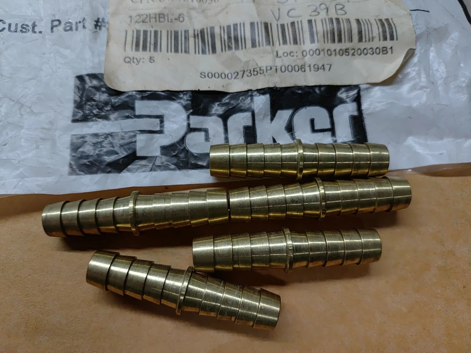 (5) Parker 122-HBL-6 Brass Fitting 3/8" Hose Barb to 3/8" Hose Barb - Image 1 of 1