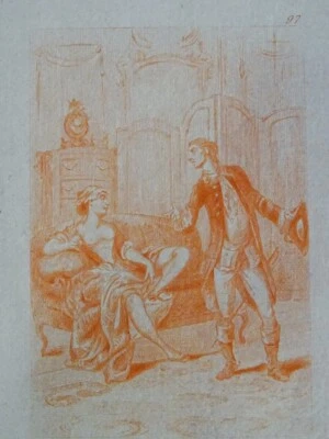 Ecole FRANCAISE XIX GRAVURE SANGUINE SCENE EROTIQUE CURIOSA PERIODE LOUIS XV c - Photo 1/3