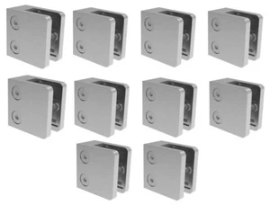 Edelstahl 10 x Glashalter 45x45 Rohr Eckig Flach Halterung Klemmhalter Glas V2A - Bild 1 von 7