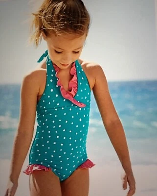 NUEVO CON ETIQUETAS 2T 2 Traje de baño Granate Colina Aqua Polk-a-Dots con volantes rosas Foto 1 de 2