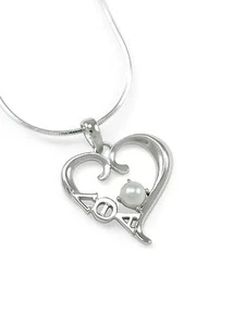 Lambda Theta Alpha sterling silver heart pendant with synthetic pearl - Imagen 1 de 2