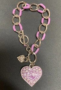 Hard Rock Color Heart Bracelet Metal Purple Lavender White Rhinestones USED - Picture 1 of 8