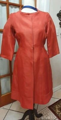 J. MENDEL Size 8 Salmon Red  Silk Hidden Snap Evening Coat jacket nwd - Image 1 of 4