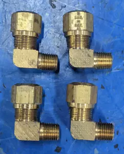 Male Elbow 90 Deg 1/2” x 1/4-18 Air Brake DOT Compression Fitting FOUR 4 PCS - Picture 1 of 4