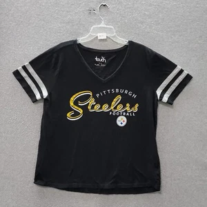 Pittsburgh Steelers Women Top XL Black T-Shirt Logo Short Sleeve V Neck Tee - Picture 1 of 9