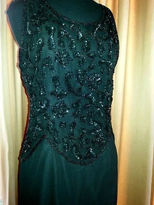 VTG 80S BLACK MAXI BEADED TROPHY PARTY PROM EVENING COCKTAIL DRESS SZ M - Picture 1 of 11