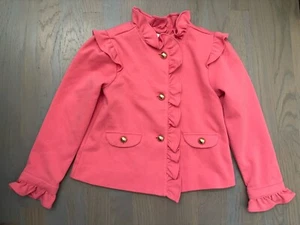 NWT Janie and Jack girl SPRING pink coral ruffled jacket gold buttons size 7 8 - Picture 1 of 11
