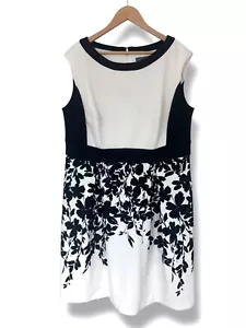 Worthington Black Colorblock Floral Print Scuba Midi Dress Size 16W 1X Plus Sz - Picture 1 of 5