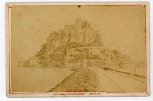 PHOTO CABINET carte album Mont St Michel vue générale prise de la digue côté sud - Imagen 1 de 2