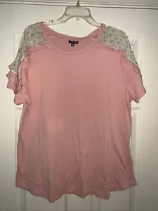 HANNAH Sweetheart Rose Puff Sheer Floral Ruffle Short Sleeve Blouse Top shirt XL - Picture 1 of 6