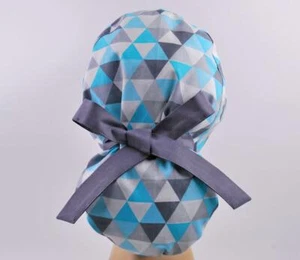 Scrub hats, nurse scrub cap, womens surgical hat, ponytail scrub cap geometry - Picture 1 of 3