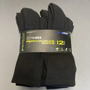 AND1 Black 12 Pair ProPlatinum Crew Socks Arch Compression Proplatinum - Picture 1 of 8