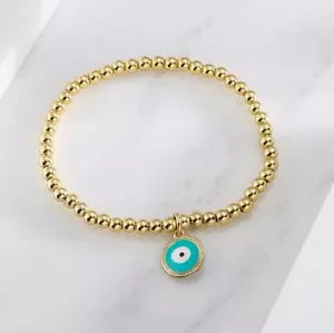 Pulsera de moda para mujer con cuentas doradas bohemia verde azulado mal de ojo 614 - Imagen 1 de 2