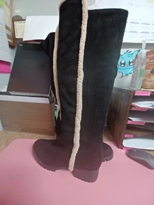 KARL LAGERFELD suede faux fur trimmed over the knee boots, US 9.5 - Picture 1 of 12
