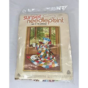 Vintage Sunset Needlepoint 'Girl at The Window' Beth Rienstra Multicolor 14 x 18 - Picture 1 of 5