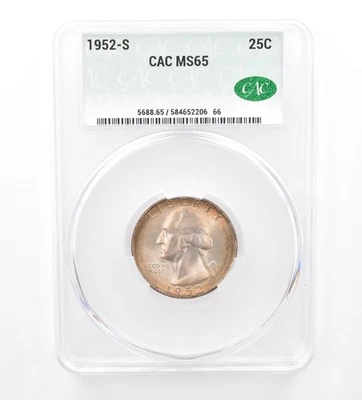 1952-S Washington Quarter MS65 CAC CACg Beautiful Tone *1558 - Image 1 of 3