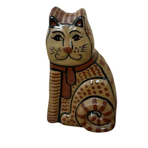 Mexican Folk Art Terracotta Pottery Red Clay Cat Figurine Brown 5" Tall Signed - Picture 1 of 11