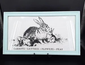 Bunnies In Glass Framed Picture Handmade Teal Babies - Picture 1 of 9