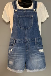 Children’s Place Blue Denim Overall Distressed Shorts Girls Size 12 Shortalls - Picture 1 of 8
