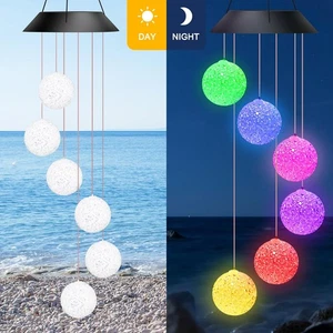 Solar Wind Chimes Lights LED Balls Color Changing Hanging Lamp Garden Home Decor - Picture 1 of 10